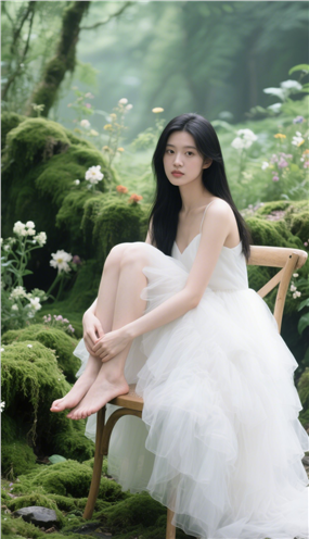 森氧风白色蓬松长裙美女写真图片